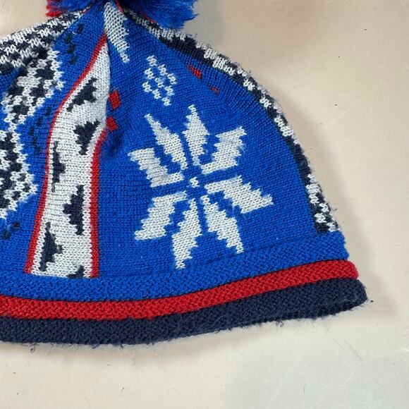 Smartwool Kids Snowflake Beanie Pom Winter Hat Merino Wool Youth Boys Blue Red - Picture 3 of 9